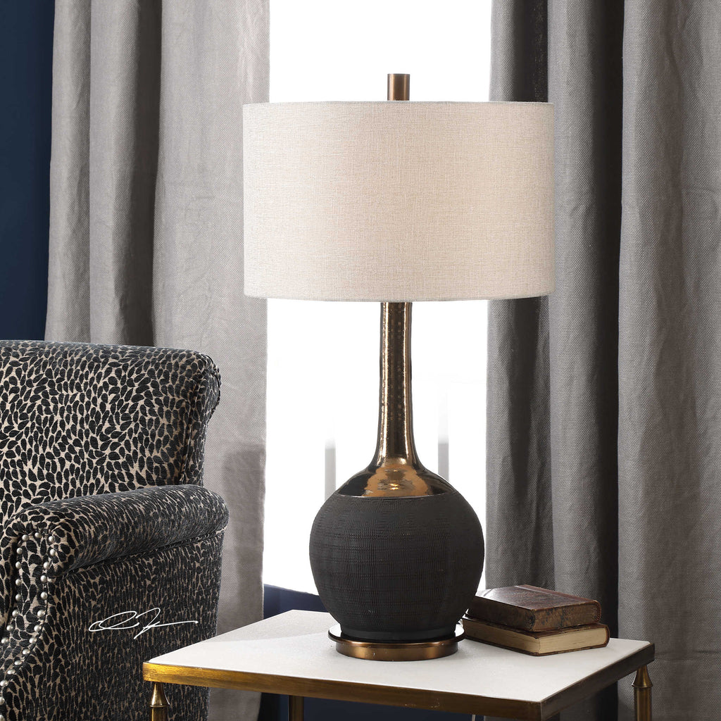 Arnav Textured Black Lamp - Bombay Mercantile