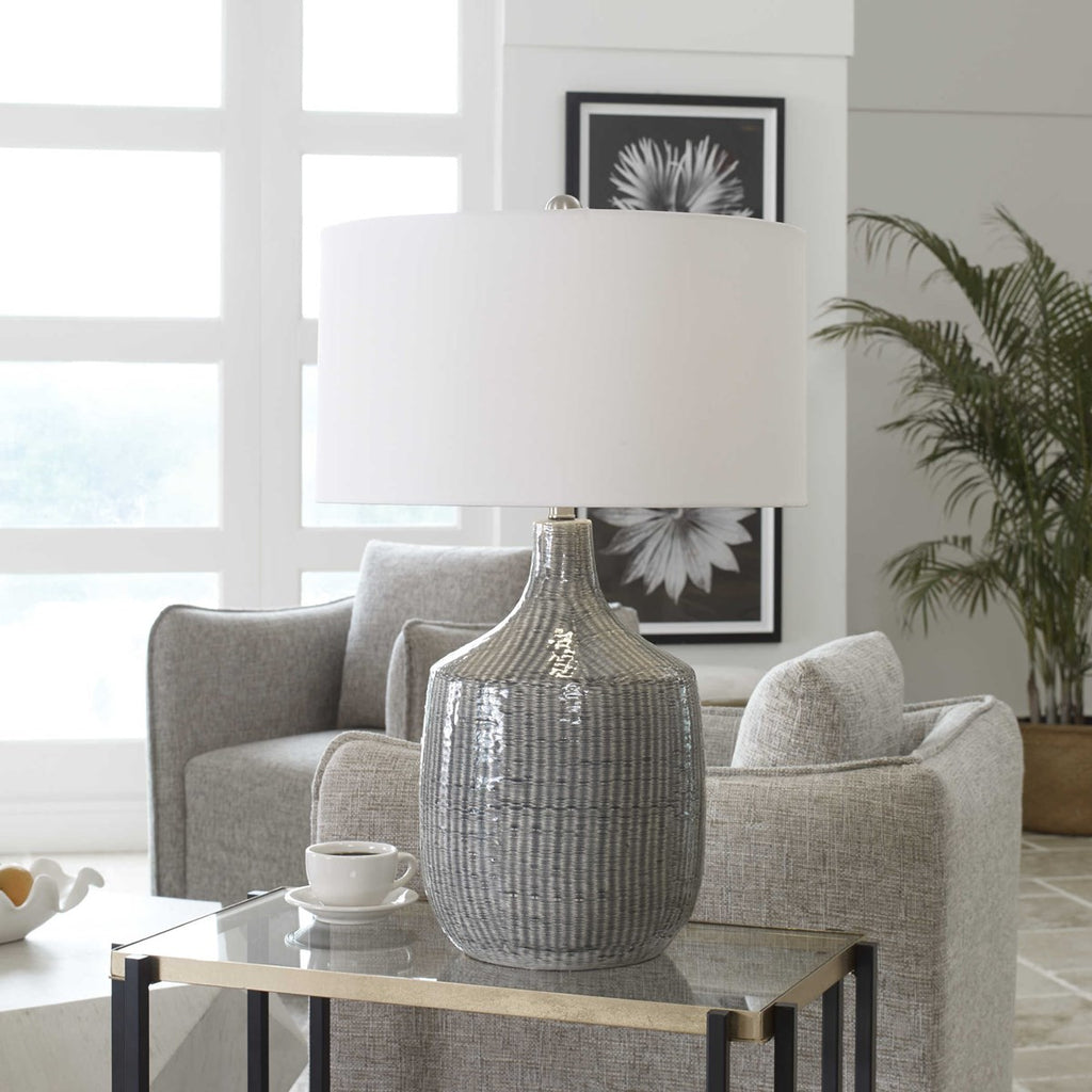 Felipe Distressed Gray Table Lamp - Bombay Mercantile