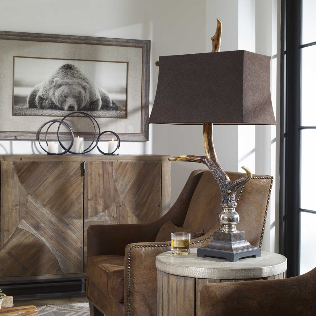 Stag Horn Dark Shade Table Lamp - Bombay Mercantile