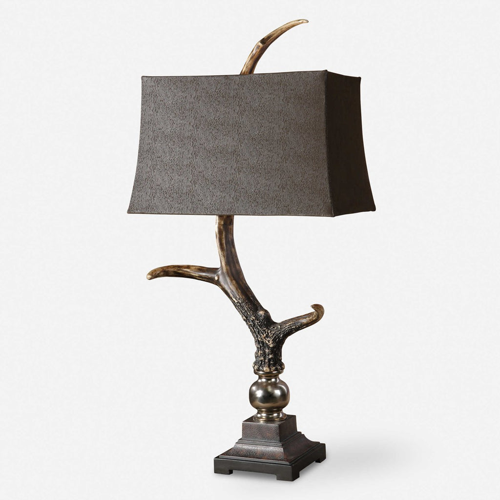 Stag Horn Dark Shade Table Lamp - Bombay Mercantile