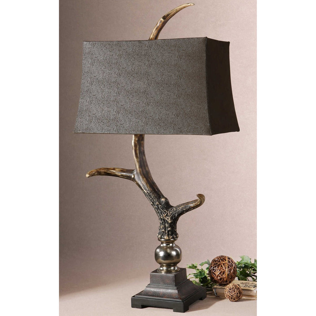 Stag Horn Dark Shade Table Lamp - Bombay Mercantile