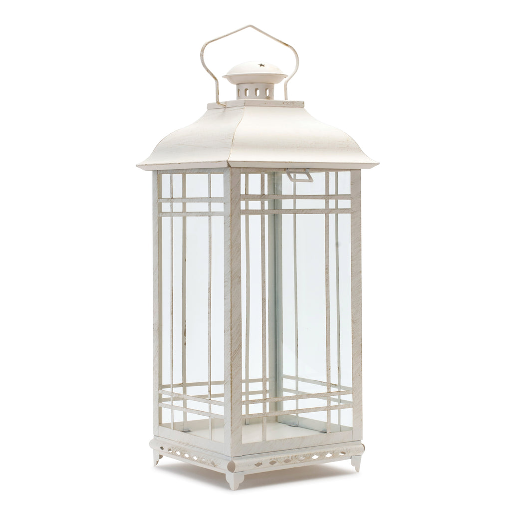 White, Set of 3 Grilled Lantern - Bombay Mercantile