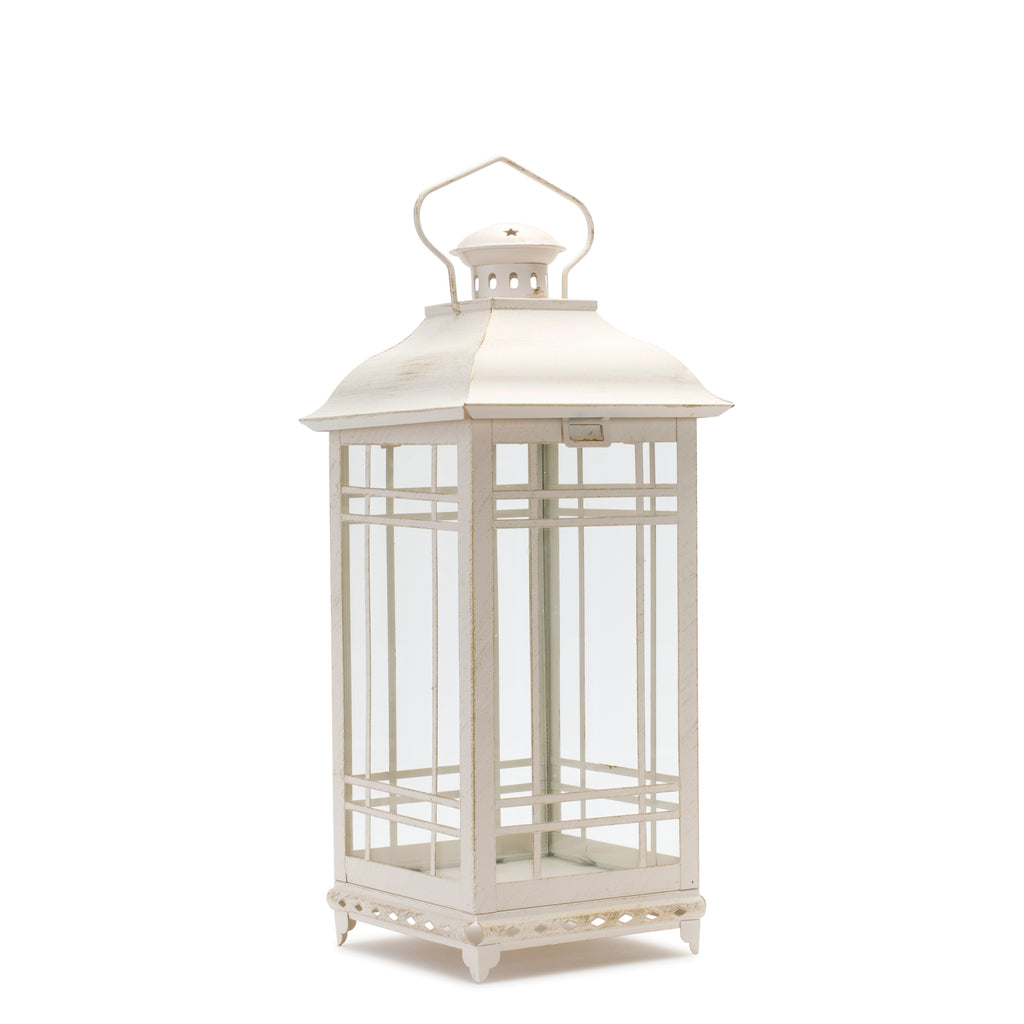 White, Set of 3 Grilled Lantern - Bombay Mercantile