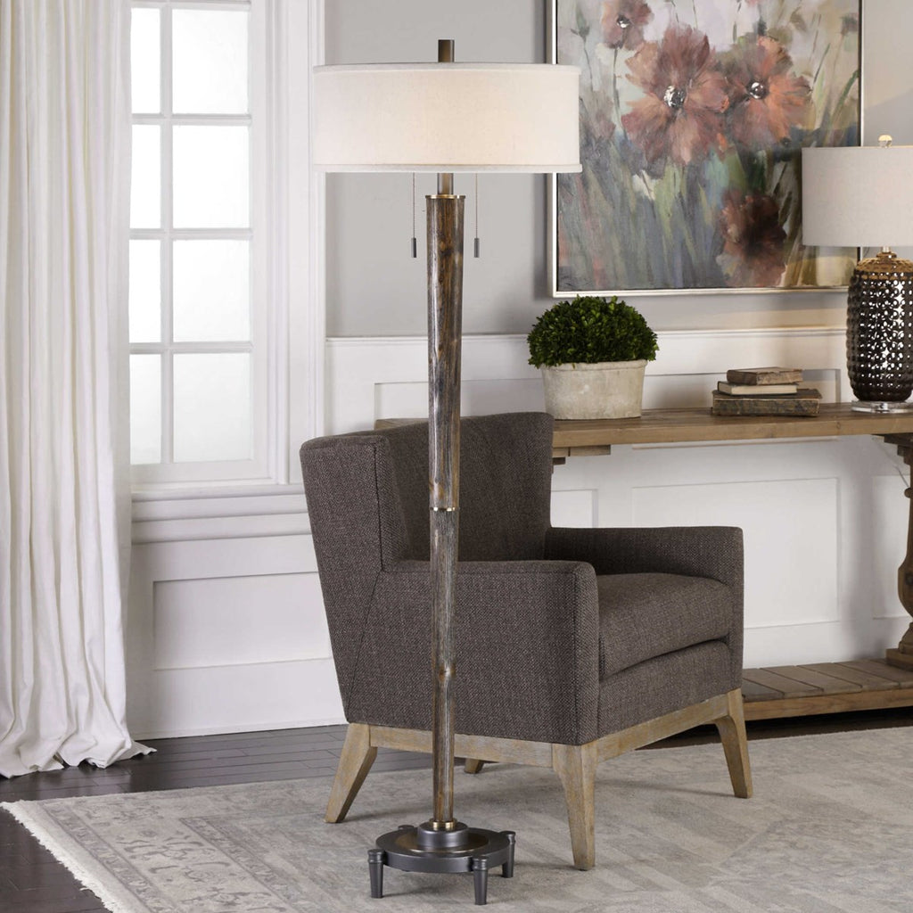 Rhett Burnished Oak Floor Lamp - Bombay Mercantile