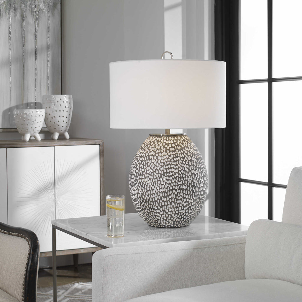 Cyprien Gray White Table Lamp - Bombay Mercantile
