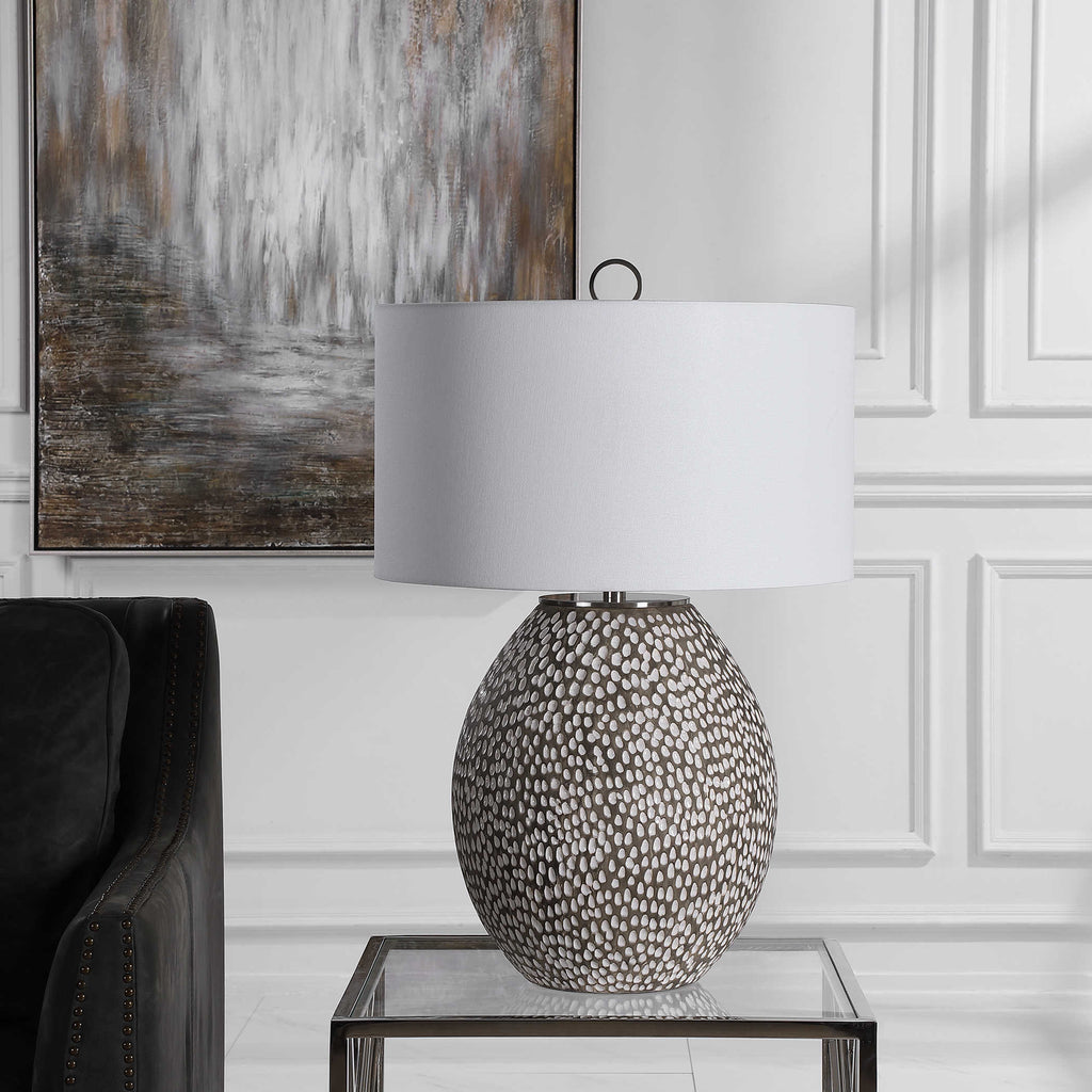 Cyprien Gray White Table Lamp - Bombay Mercantile