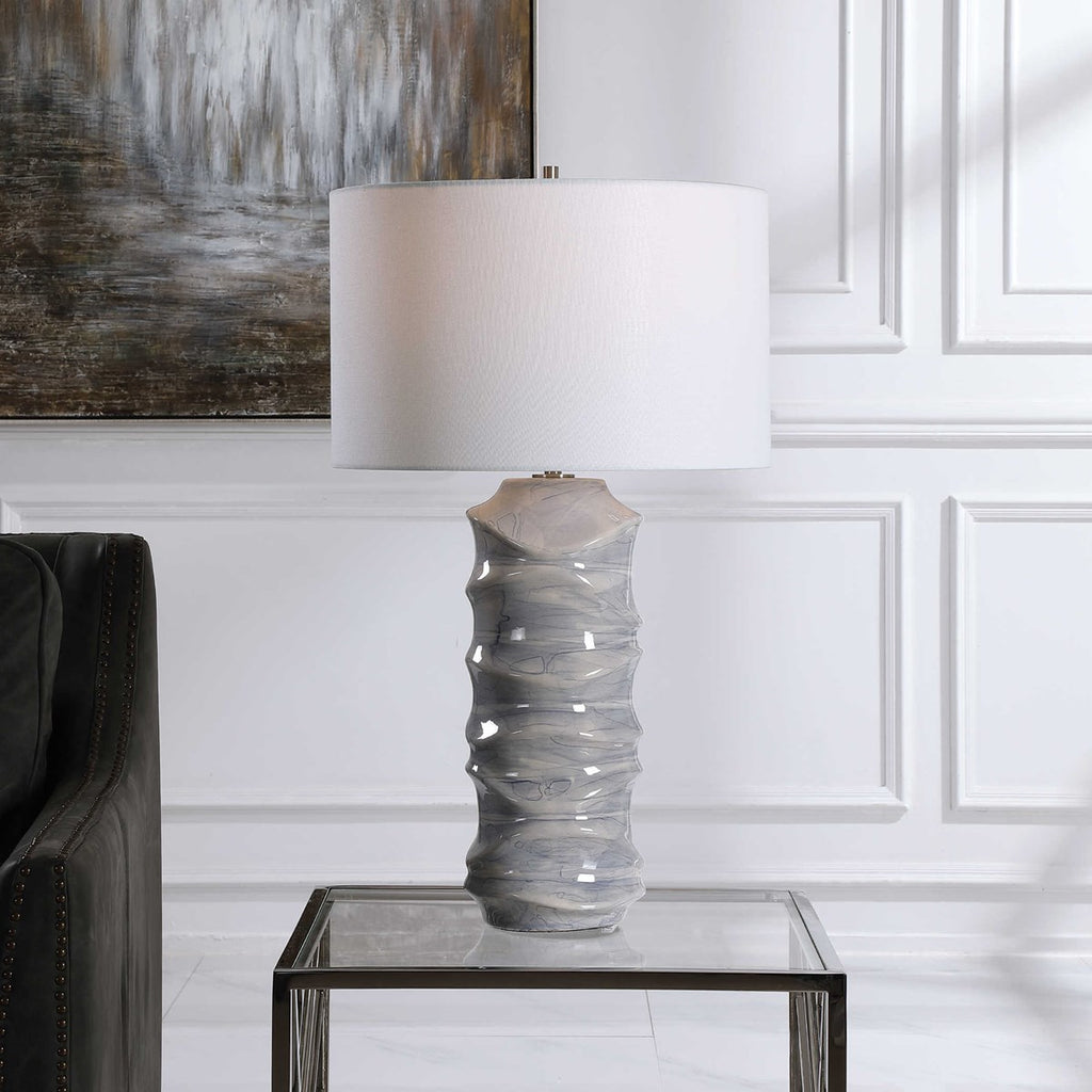 Waves Blue & White Table Lamp - Bombay Mercantile