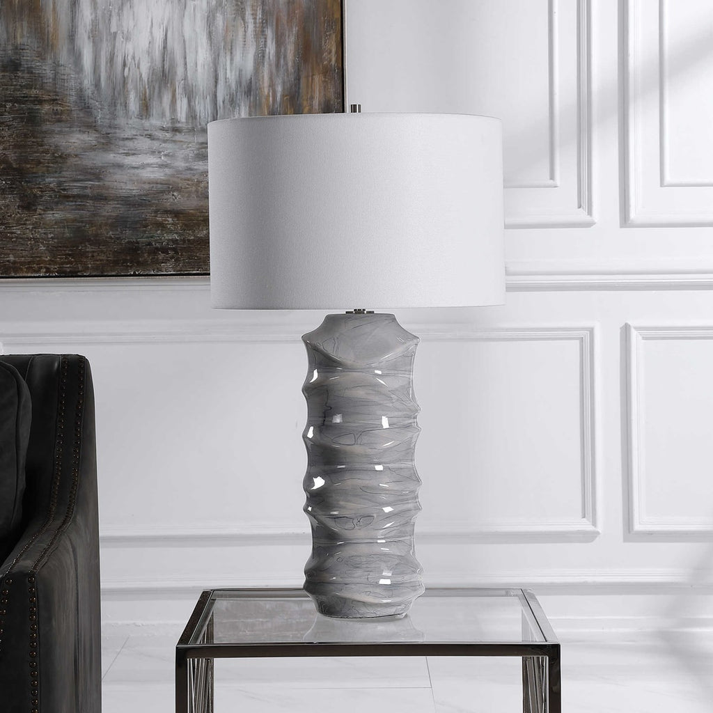 Waves Blue & White Table Lamp - Bombay Mercantile