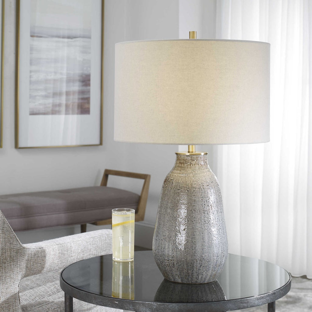Monacan Gray Textured Table Lamp - Bombay Mercantile