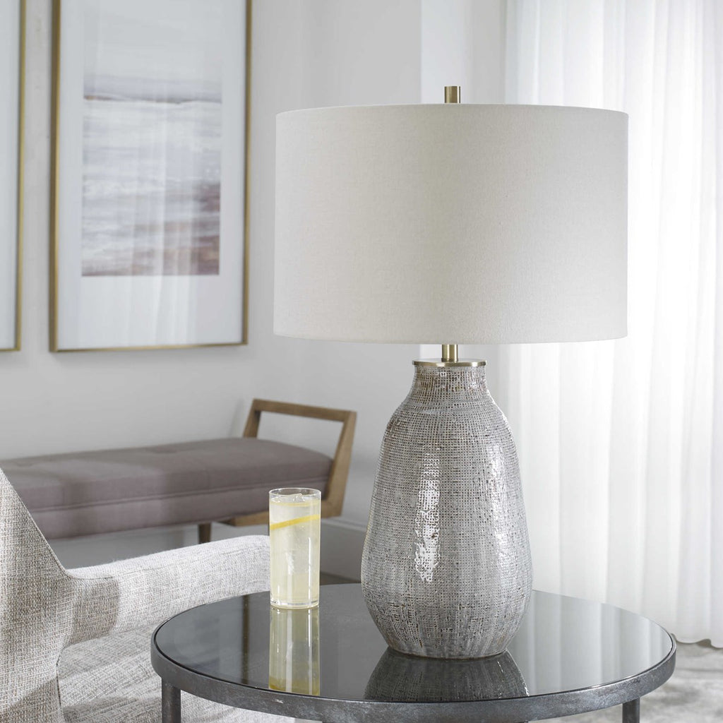 Monacan Gray Textured Table Lamp - Bombay Mercantile