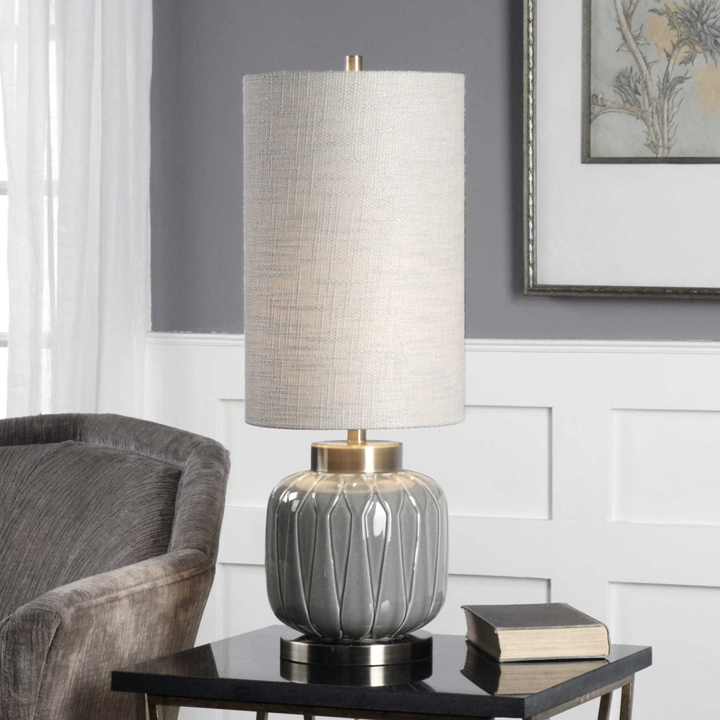 Zahlia Aged Gray Ceramic Lamp - Bombay Mercantile