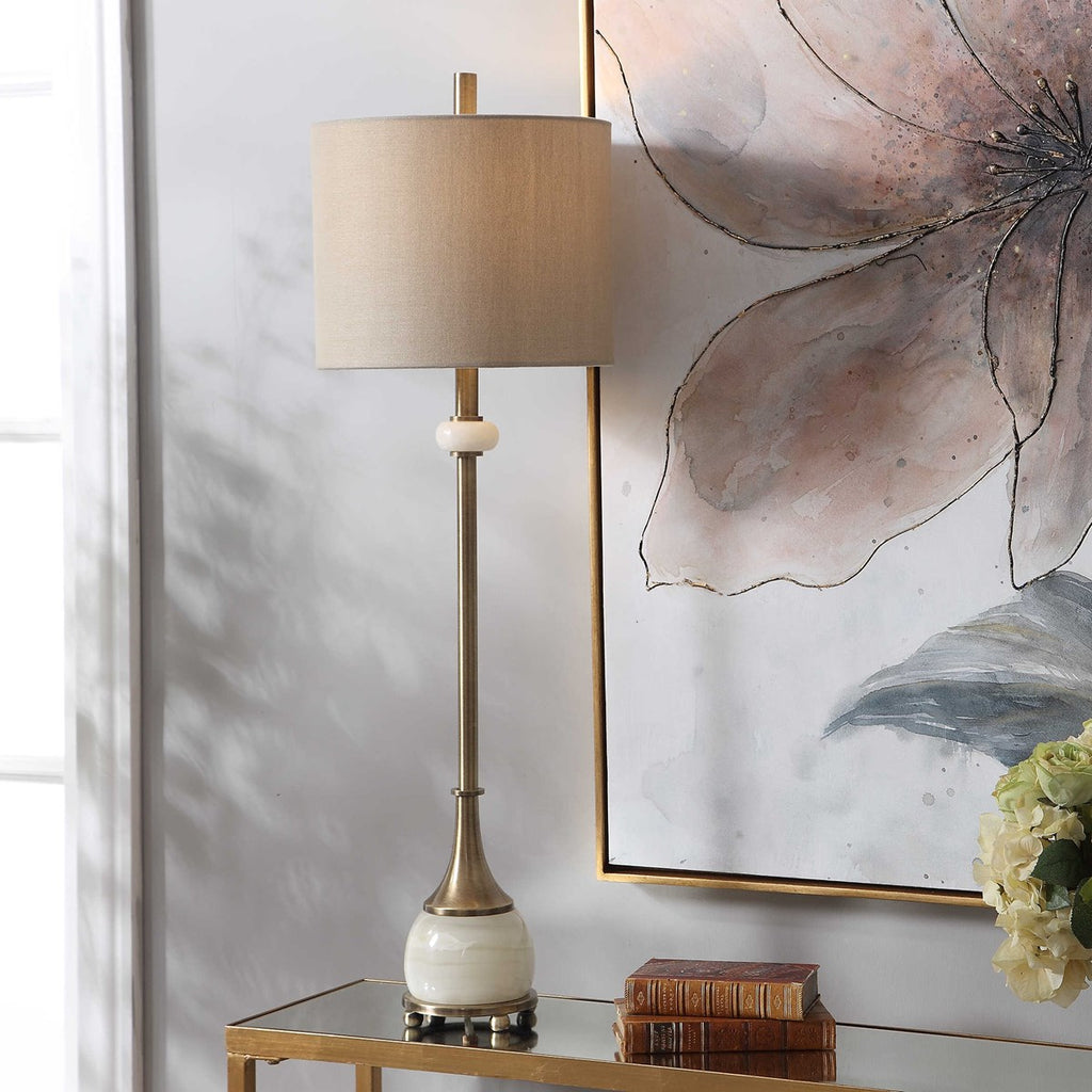 Natania Plated Brass Buffet Lamp - Bombay Mercantile