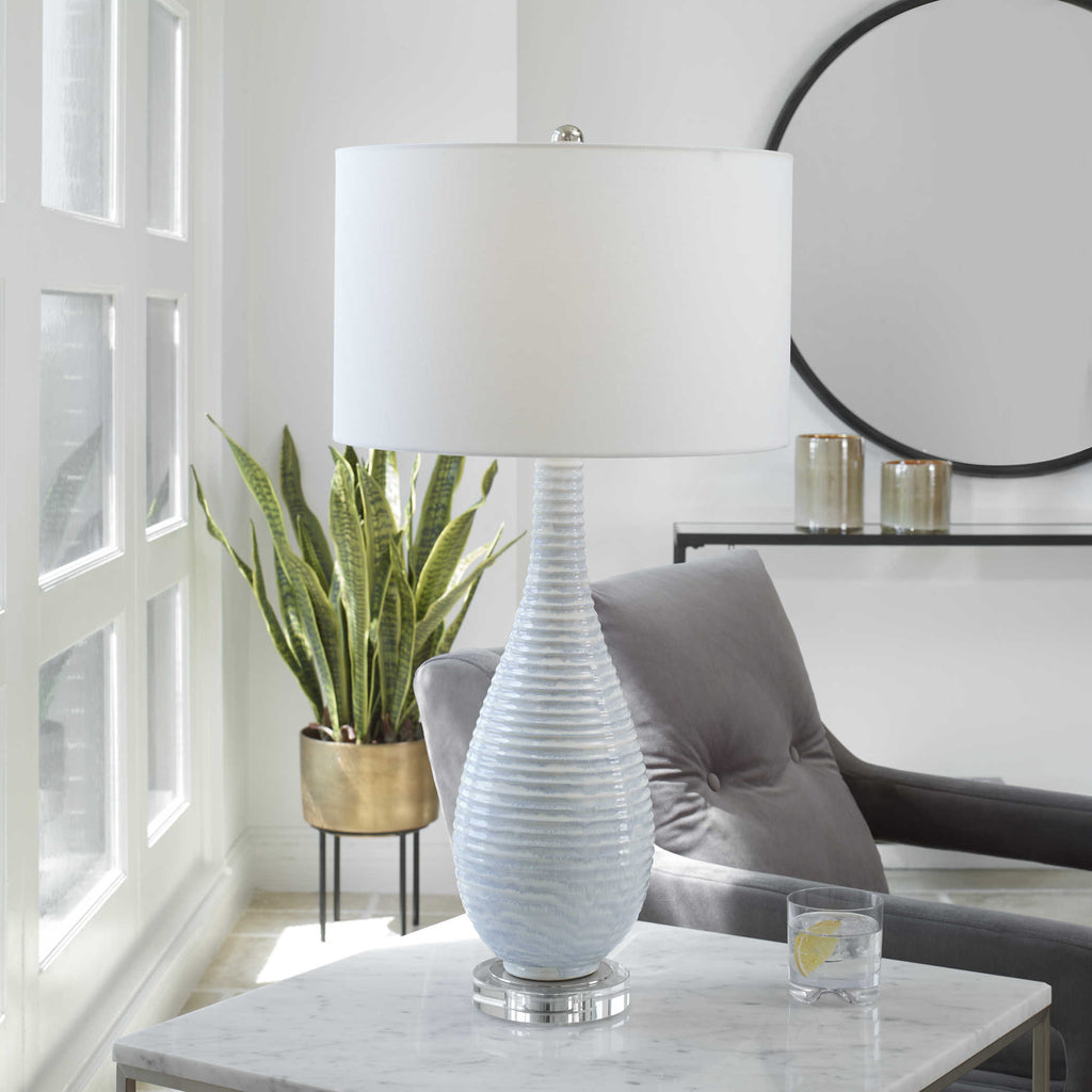 Clariot Ribbed Blue Table Lamp - Bombay Mercantile
