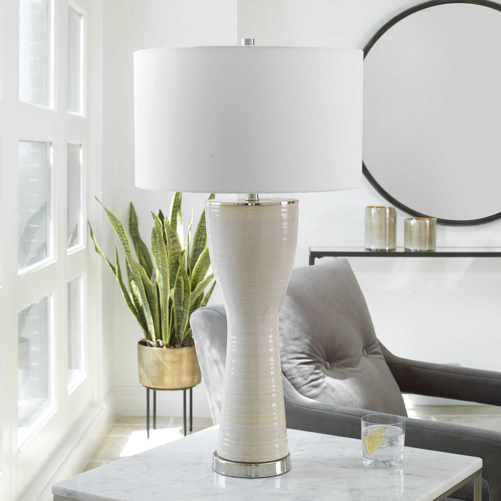 Amphora Off-White Glaze Table Lamp - Bombay Mercantile