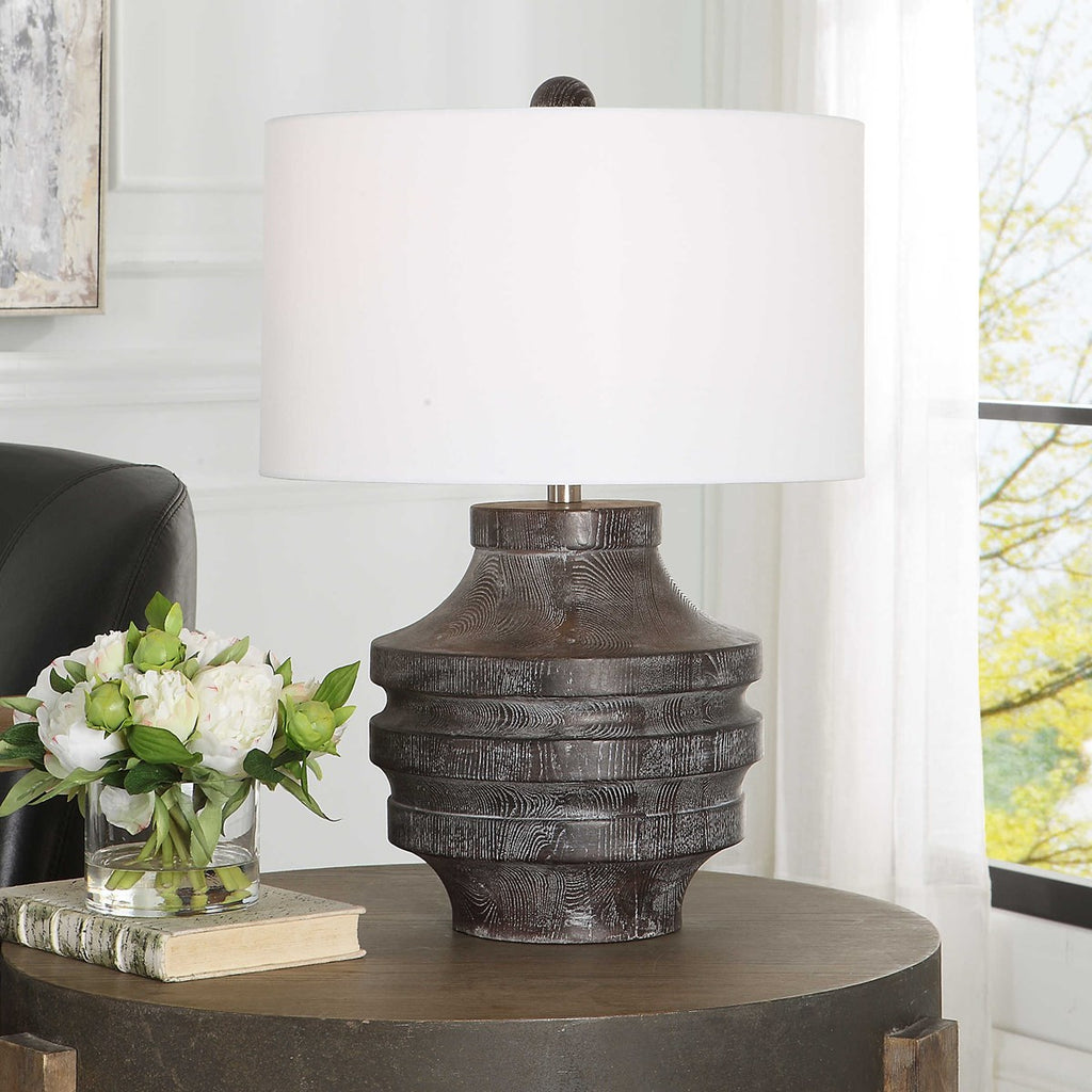 Timber Carved Wood Table Lamp - Bombay Mercantile