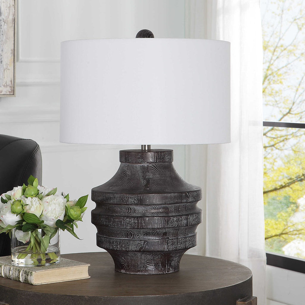 Timber Carved Wood Table Lamp - Bombay Mercantile