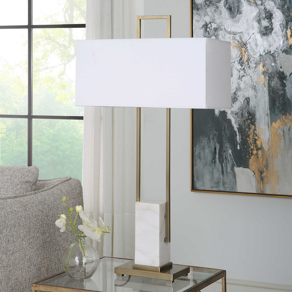 Column White Marble Table Lamp - Bombay Mercantile