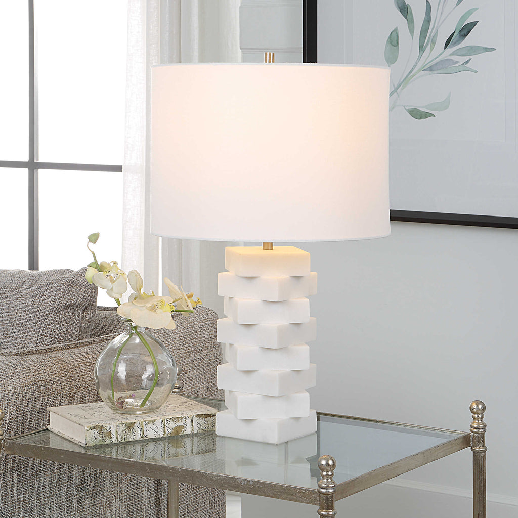 Ascent White Geometric Table Lamp - Bombay Mercantile