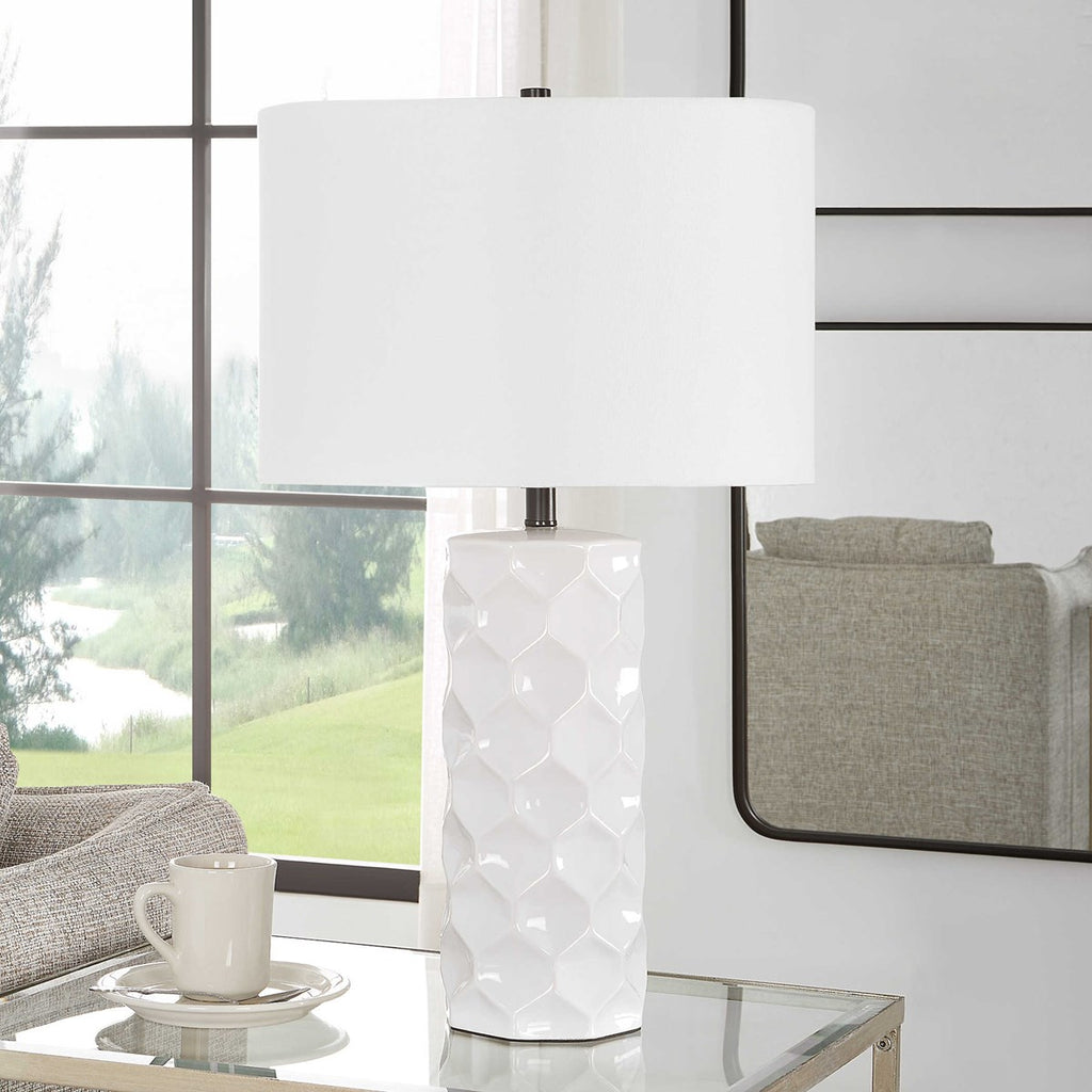 Honeycomb White Table Lamp - Bombay Mercantile