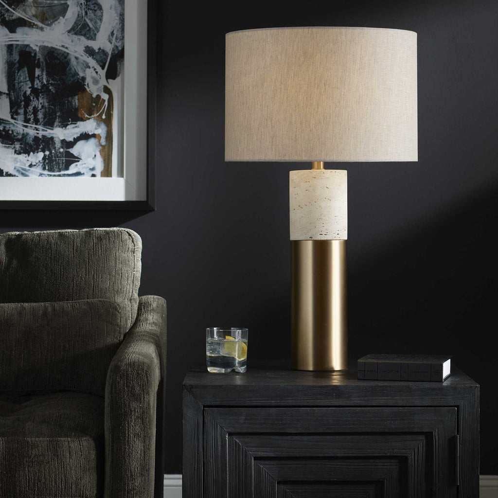 Gravitas Elegant Brass & Stone Lamp - Bombay Mercantile