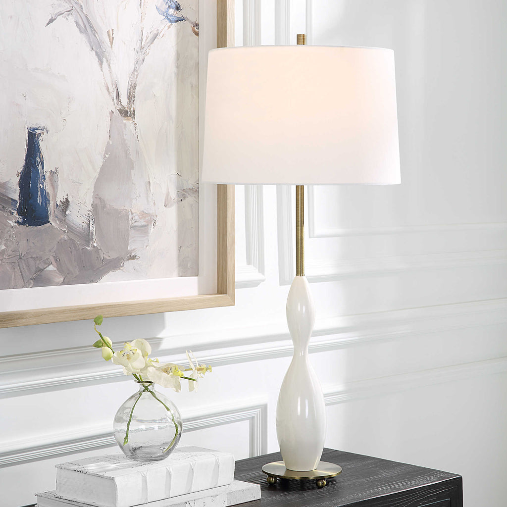 Annora Glossy White Table Lamp - Bombay Mercantile