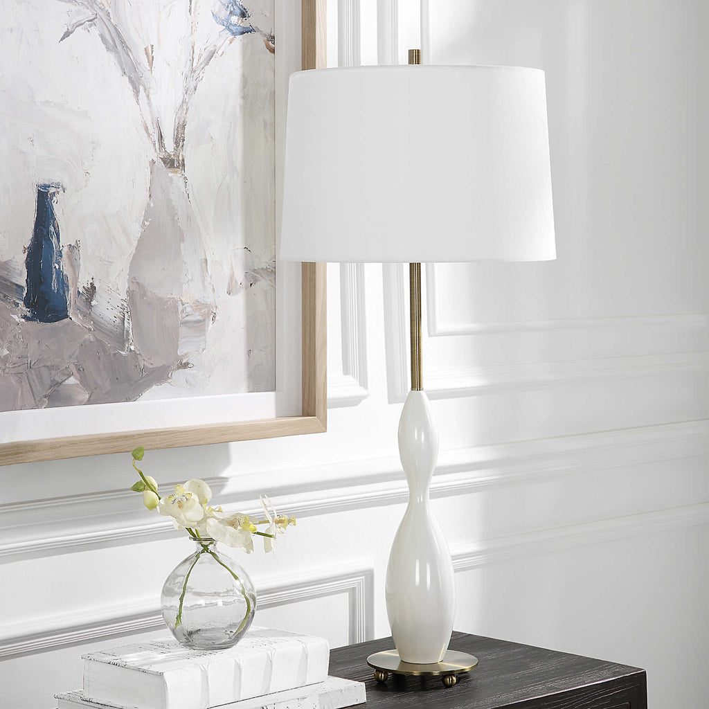 Annora Glossy White Table Lamp - Bombay Mercantile