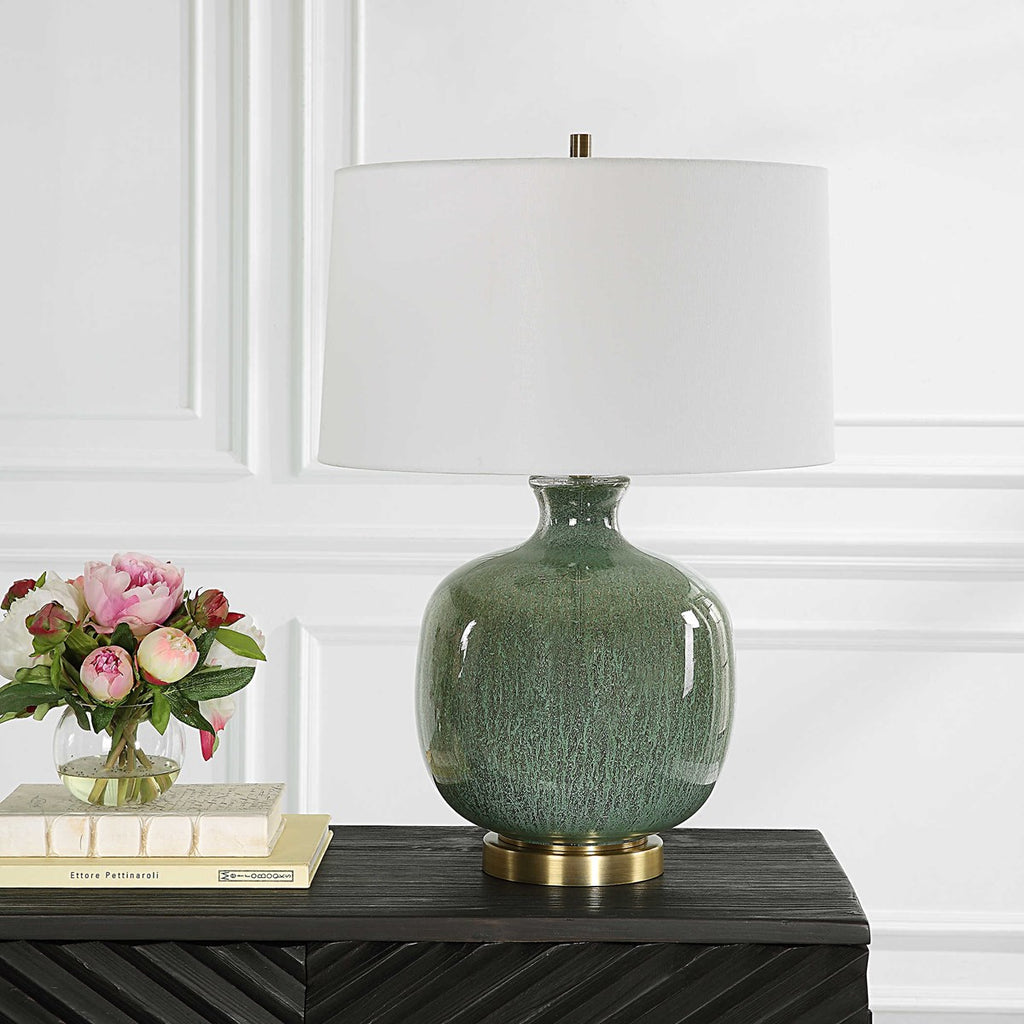Nataly Aged Green Table Lamp - Bombay Mercantile