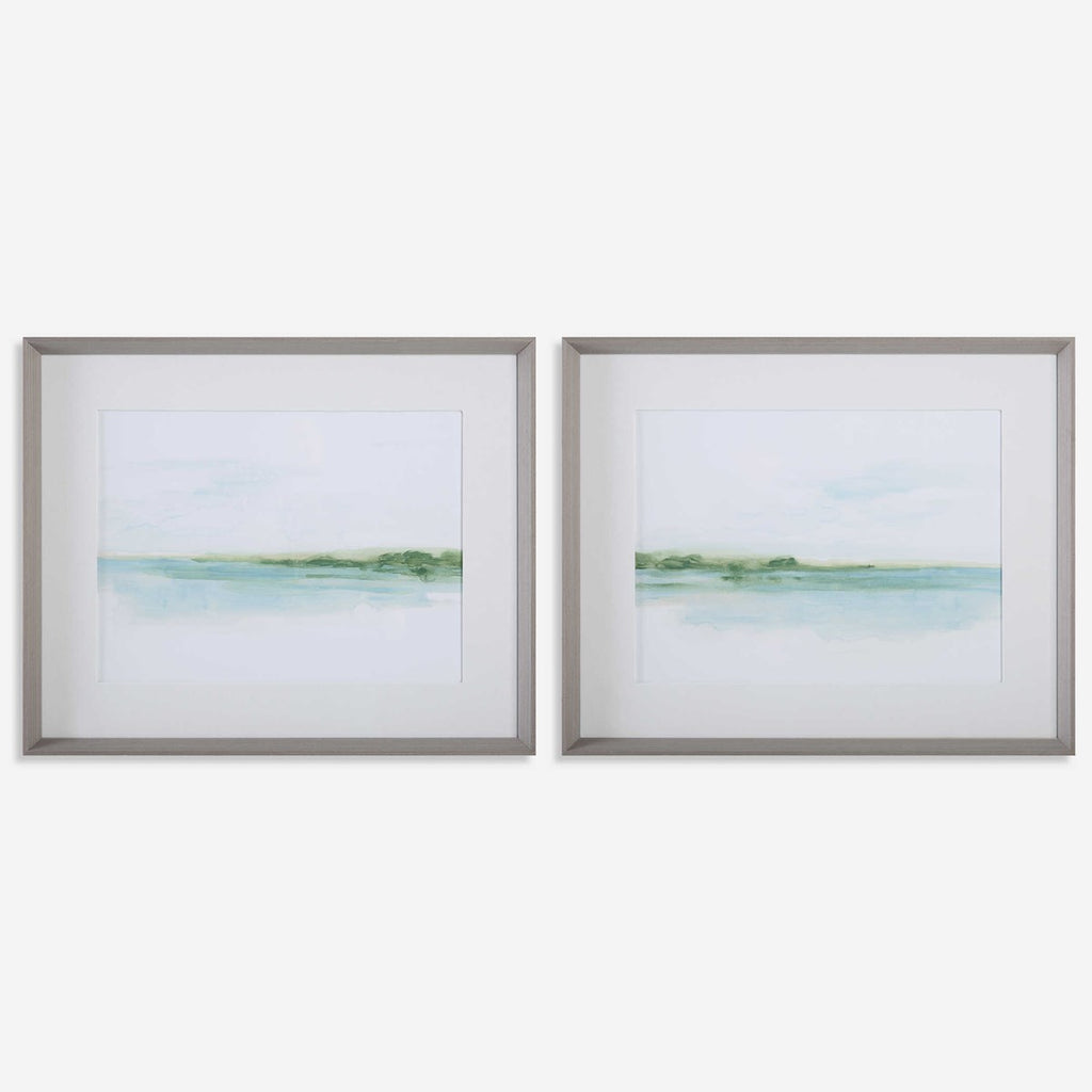 Green Ribbon Coast Framed Prints Set of 2 - Bombay Mercantile