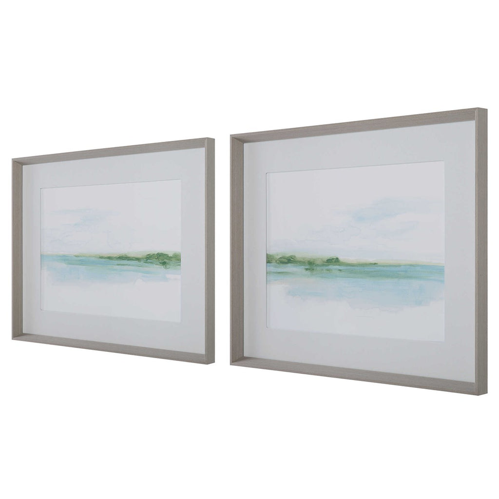 Green Ribbon Coast Framed Prints Set of 2 - Bombay Mercantile