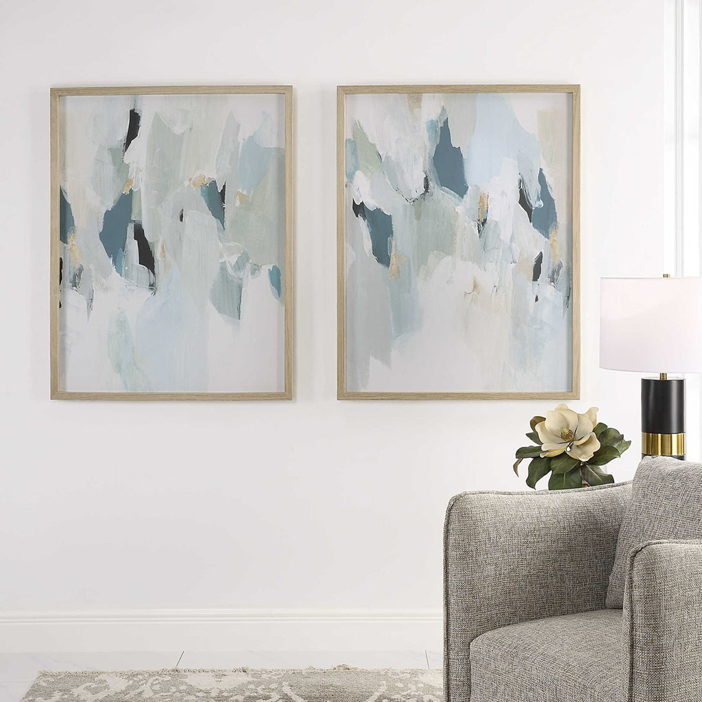 Seabreeze Abstract Framed Canvas Prints Set of 2 - Bombay Mercantile