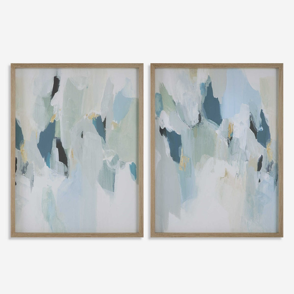 Seabreeze Abstract Framed Canvas Prints Set of 2 - Bombay Mercantile
