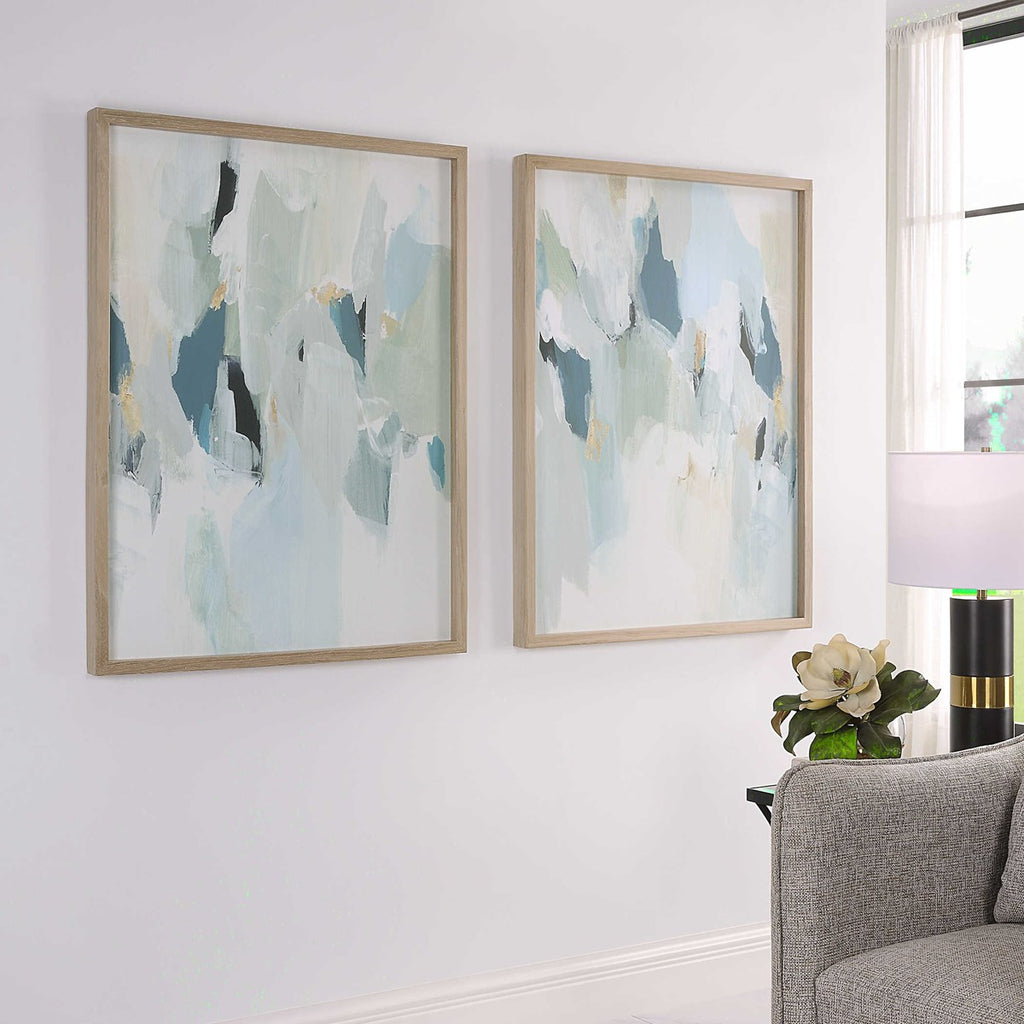 Seabreeze Abstract Framed Canvas Prints Set of 2 - Bombay Mercantile