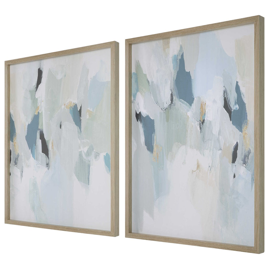 Seabreeze Abstract Framed Canvas Prints Set of 2 - Bombay Mercantile