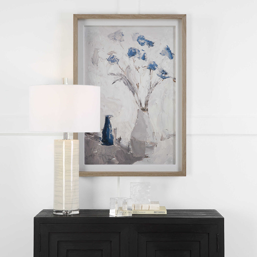 Blue Flowers In Vase Framed Print - Bombay Mercantile