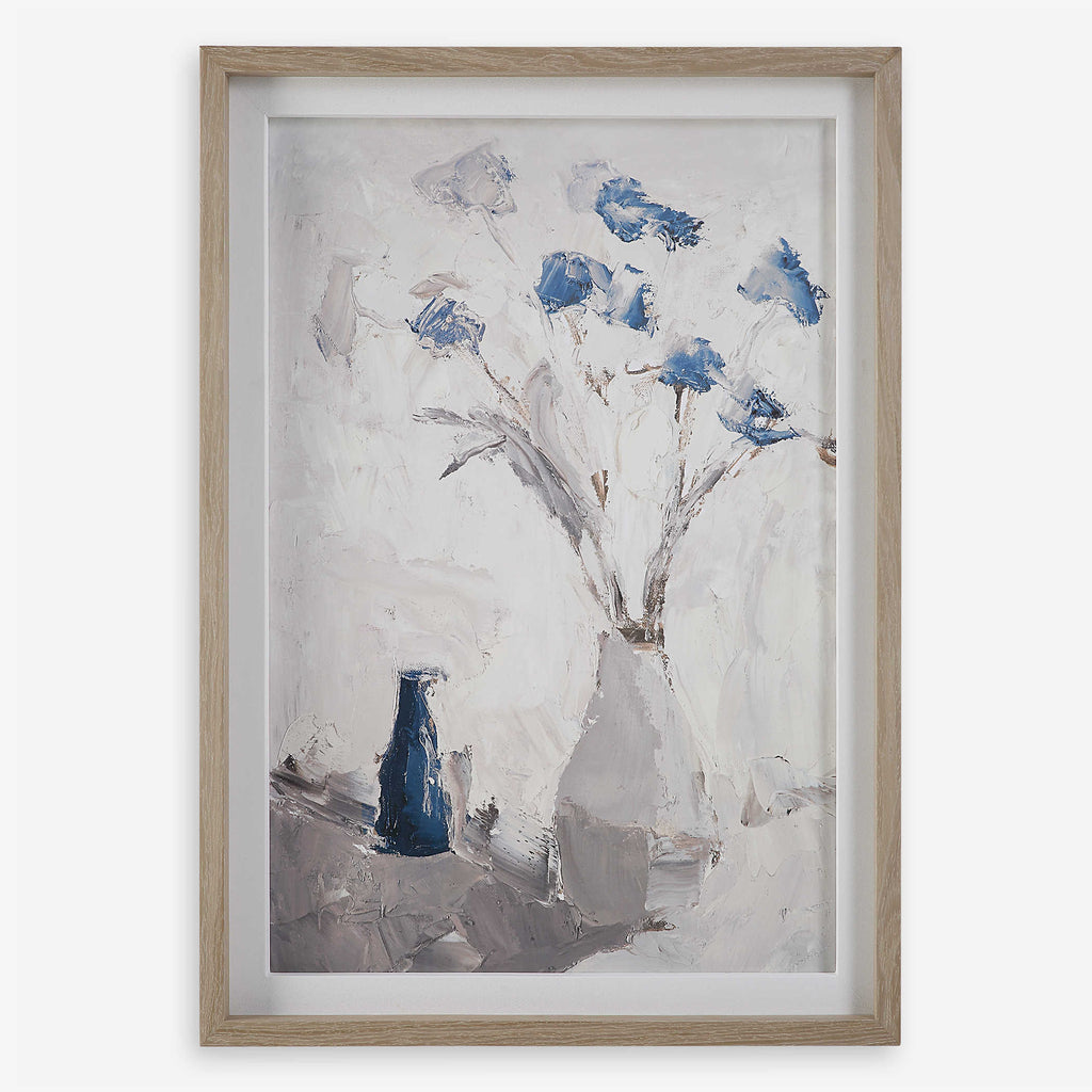 Blue Flowers In Vase Framed Print - Bombay Mercantile