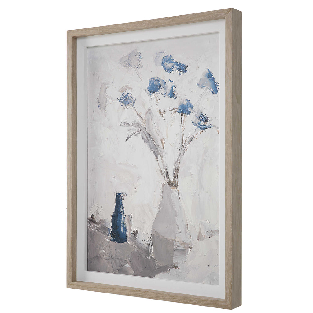 Blue Flowers In Vase Framed Print - Bombay Mercantile