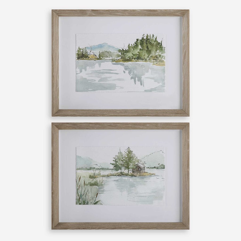 Serene Lake Framed Prints, Set of 2 - Bombay Mercantile