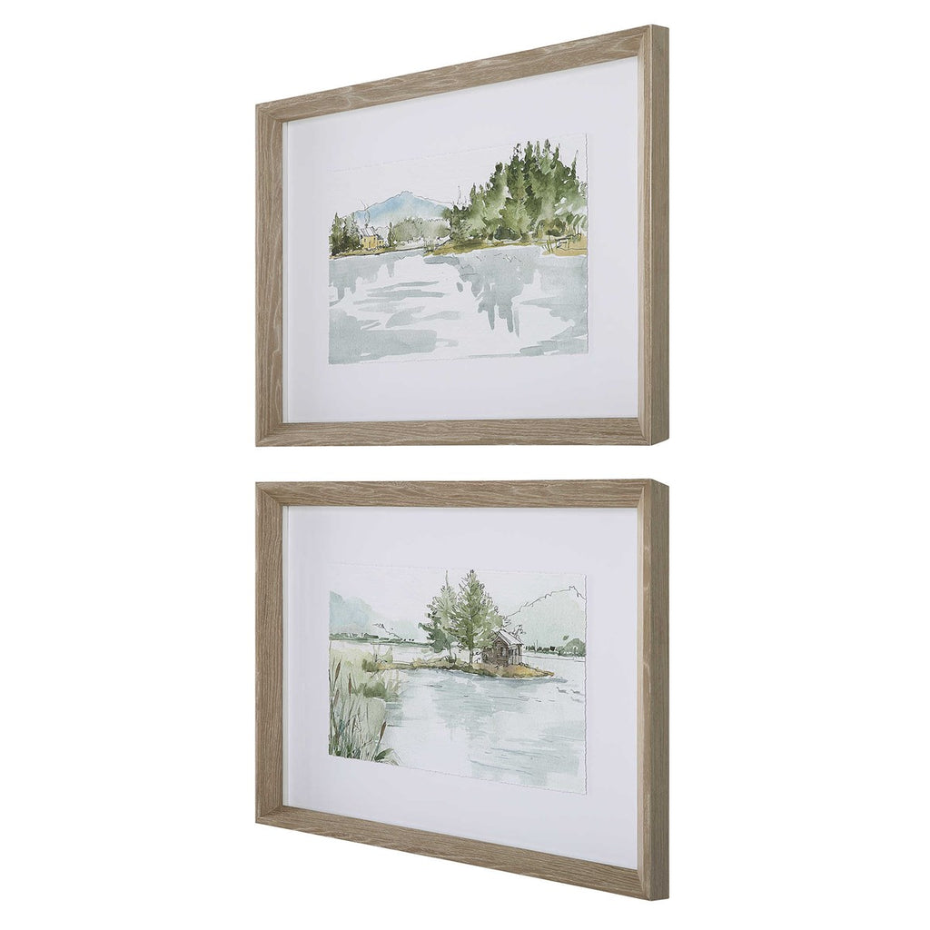 Serene Lake Framed Prints, Set of 2 - Bombay Mercantile
