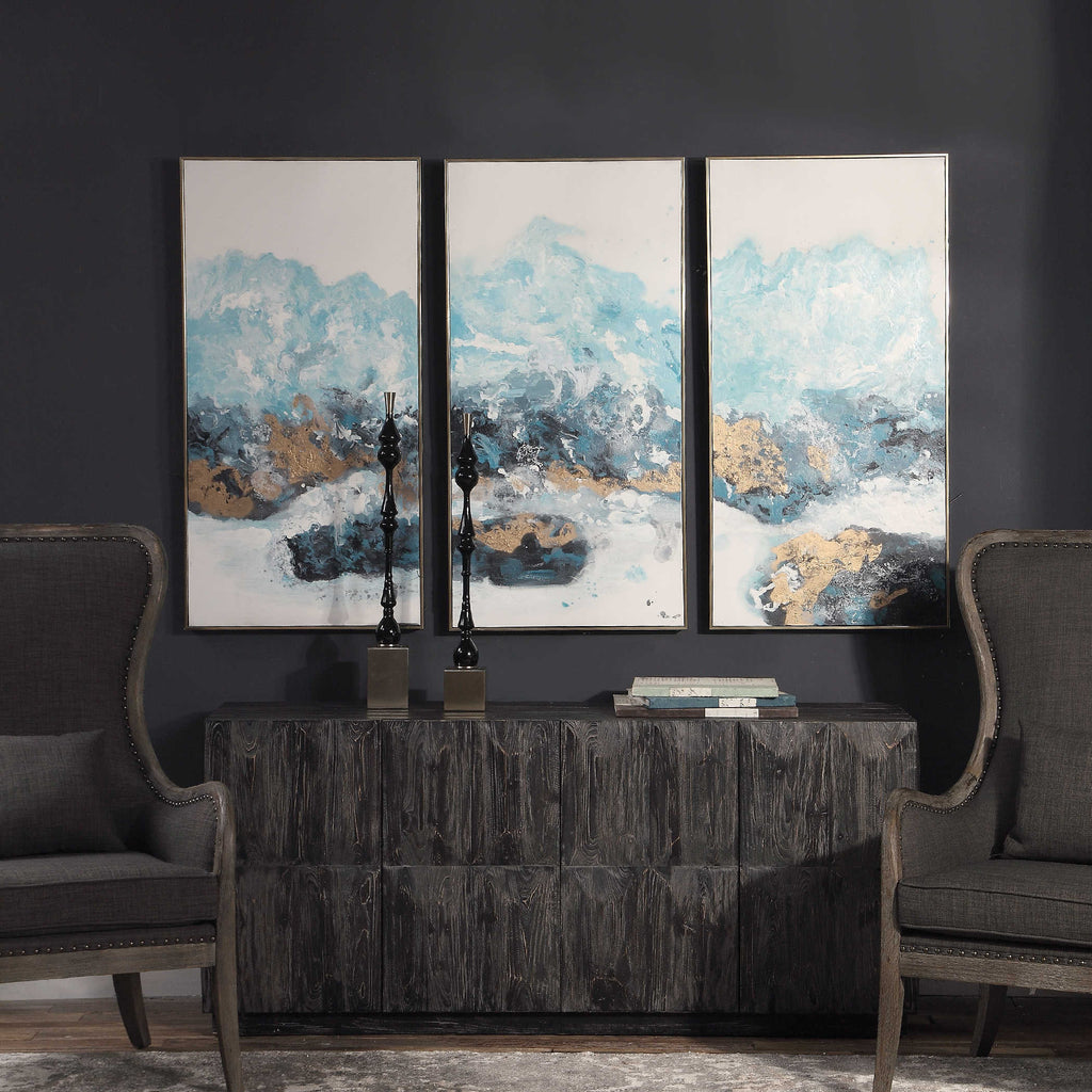 Crashing Waves Abstract Art, Set of 3 - Bombay Mercantile