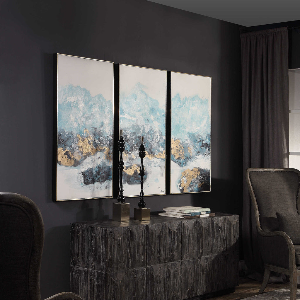 Crashing Waves Abstract Art, Set of 3 - Bombay Mercantile