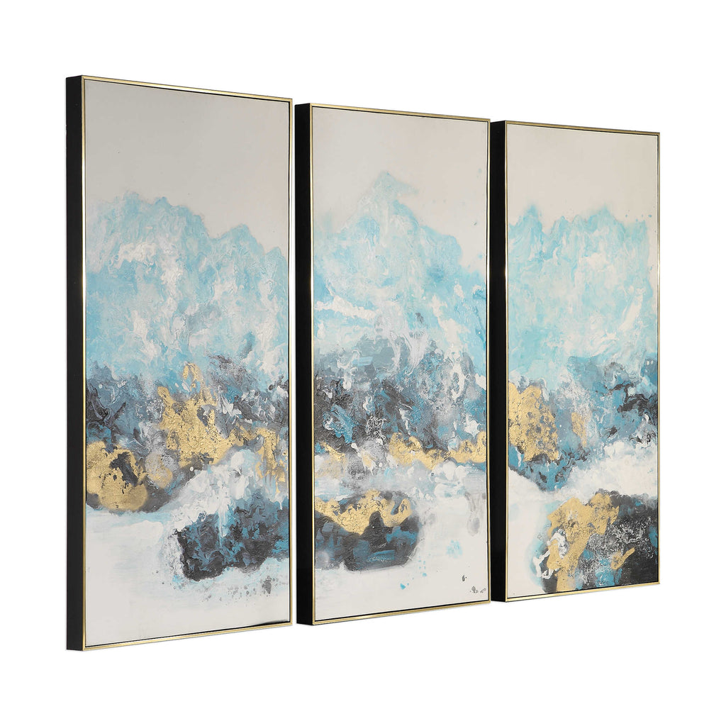 Crashing Waves Abstract Art, Set of 3 - Bombay Mercantile