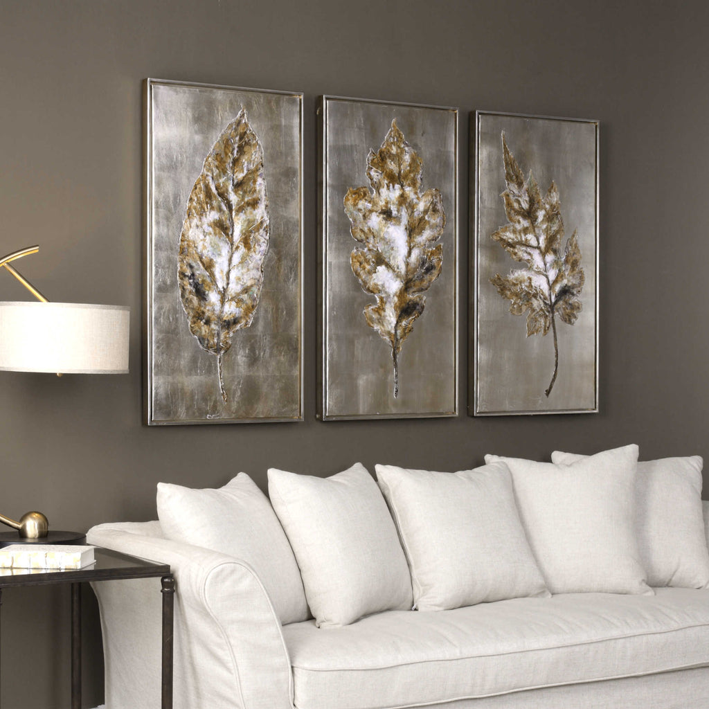 Champagne Leaves Modern Art Set of 3 - Bombay Mercantile