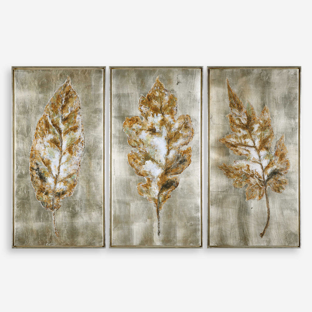 Champagne Leaves Modern Art Set of 3 - Bombay Mercantile