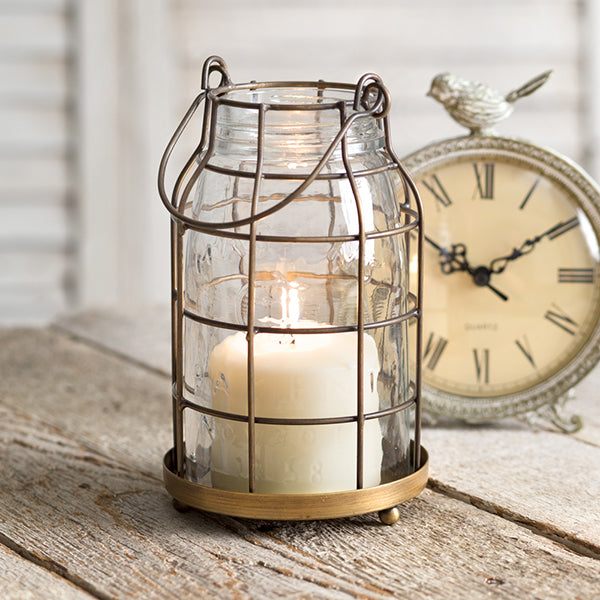 Quart Mason Jar Candle Cage - Antique Brass - Bombay Mercantile