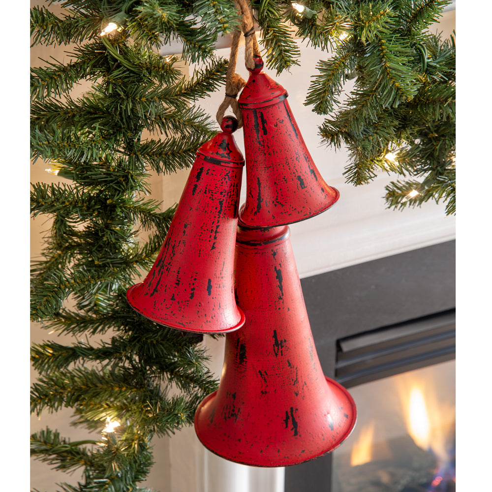 Set of Three Red Metal Holiday Bells - Bombay Mercantile