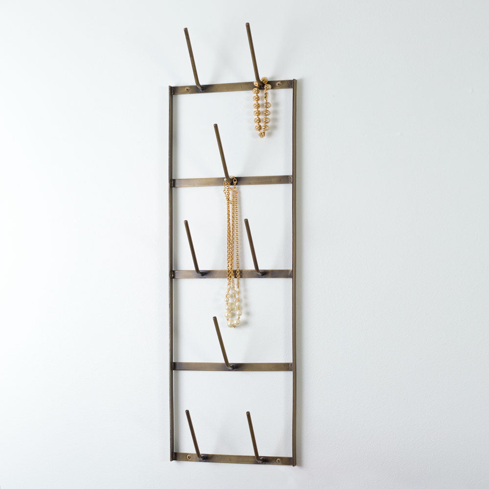 Narrow Wine Bottle Dryer Wall Rack - Antique Brass - Bombay Mercantile