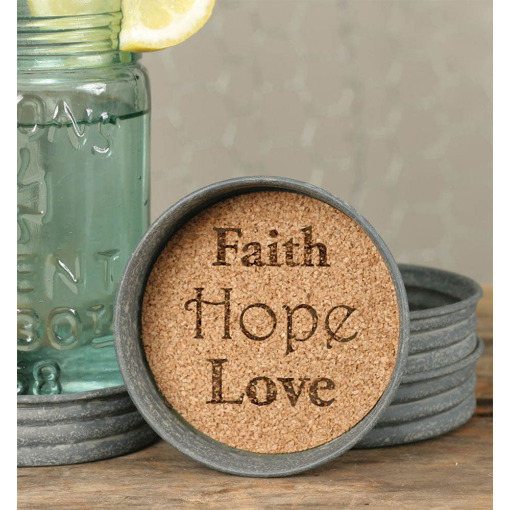 Mason Jar Lid Coaster - Faith Hope Love - Box of 4 - Bombay Mercantile
