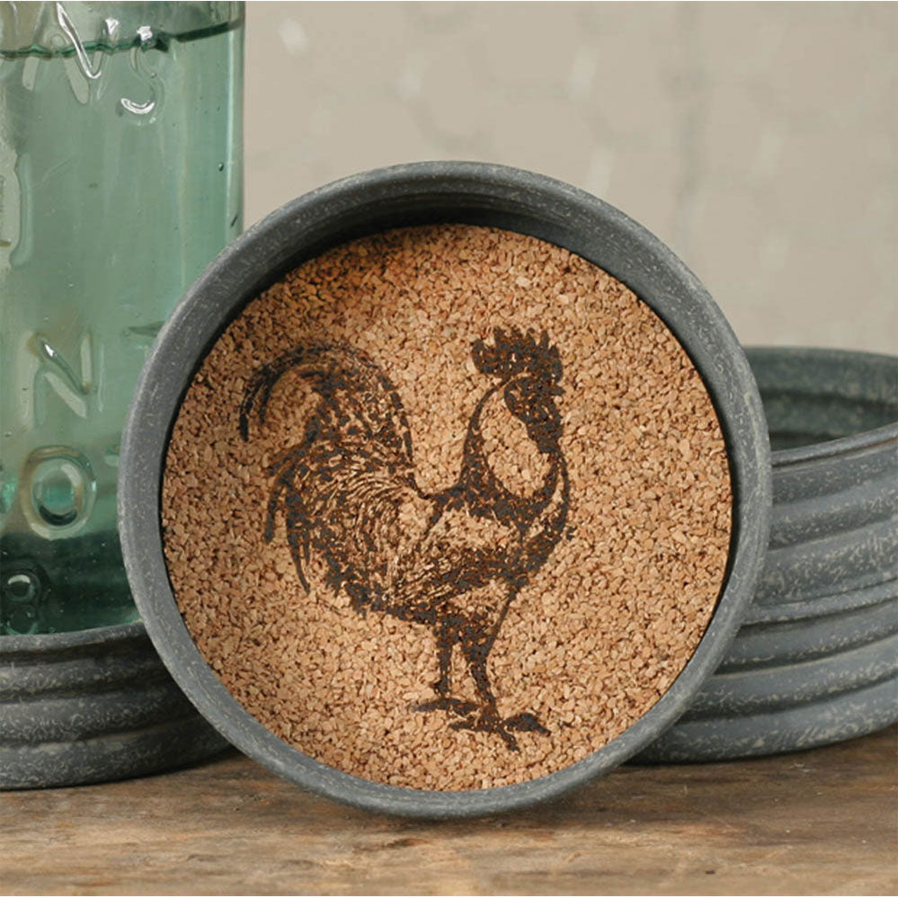 Mason Jar Lid Coaster - Rooster - Box of 4 - Bombay Mercantile