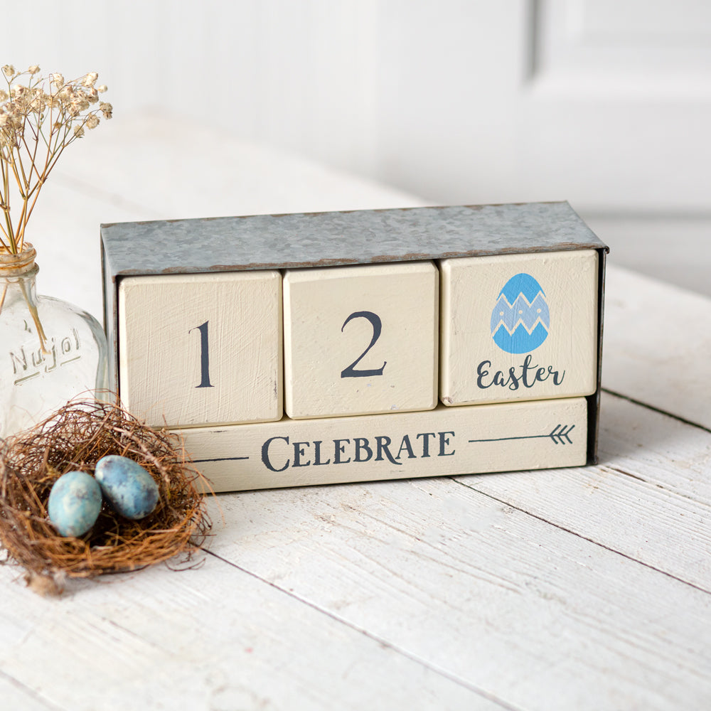 Wooden Block Calendar with Metal Box - Bombay Mercantile