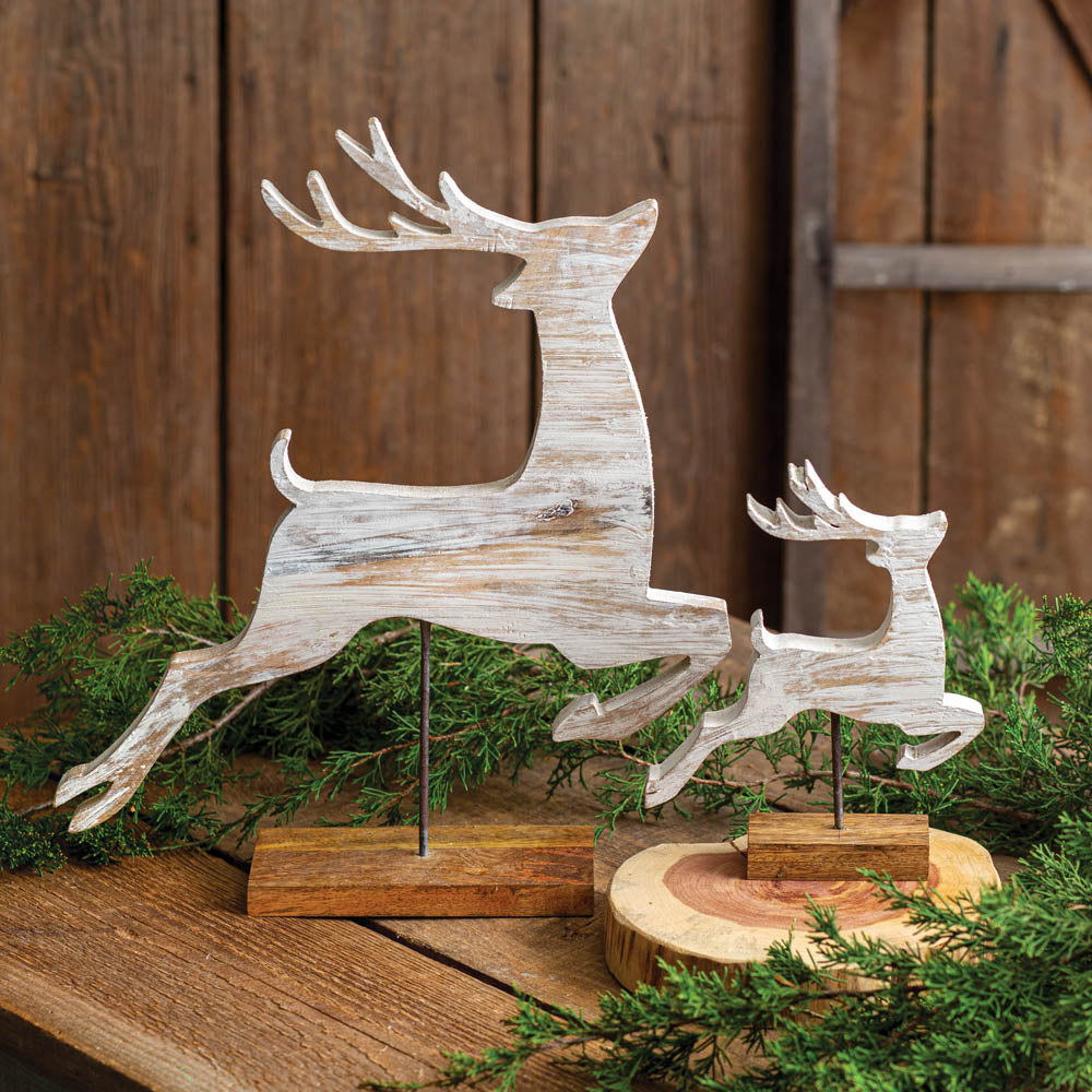 Set of Two Wooden Reindeer - Bombay Mercantile